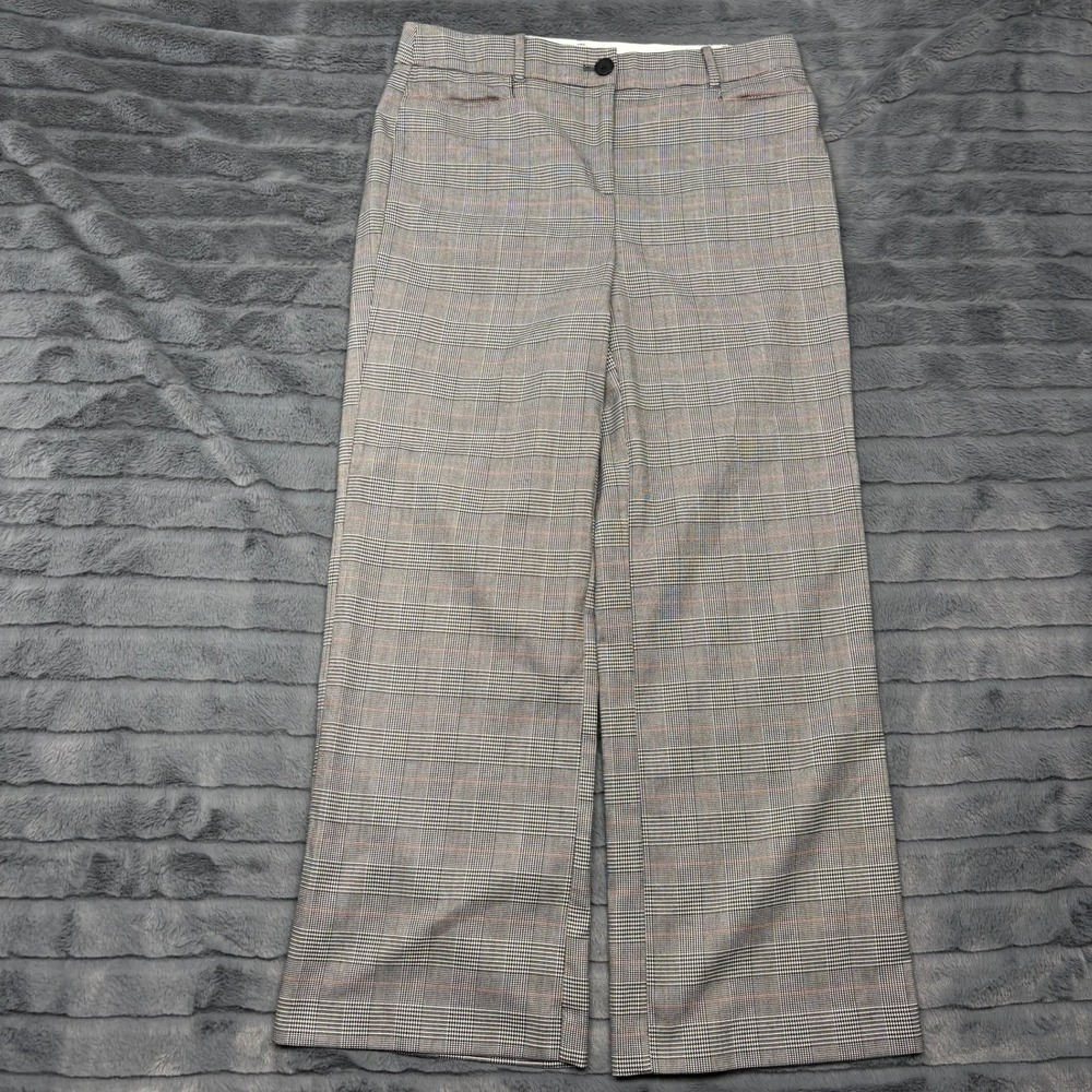Loft Petites High Waist Trouser Pants 10P Grey Plaid Wide Leg Professional